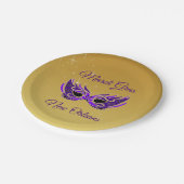 マルディグラスニューオーリンズマスクオン金ゴールド ペーパープレート (アングル)