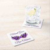 マルディグラスニューオーリンズマスク スクエアペーパーコースター (インサイチュ)