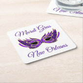 マルディグラスニューオーリンズマスク スクエアペーパーコースター (アングル)