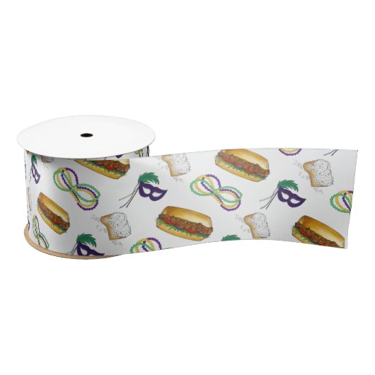 マルディグラスノーラニューオーリンズマスクビーズビーグネット サテンリボン (リール)