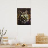 マルディグラスハイプノティック猫シュルレアポップ・アートのリズム ポスター (キッチン)