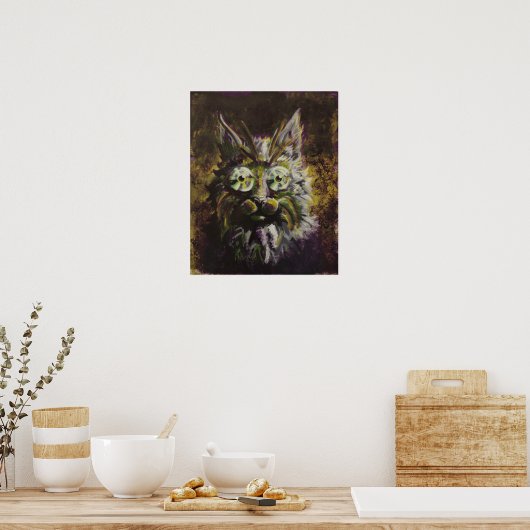 マルディグラスハイプノティック猫シュルレアポップ・アートのリズム ポスター (キッチン)