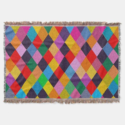 マルディグラスハーレキンパタカラフルンロンビ スローブランケット (正面)