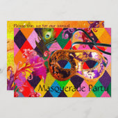 マルディグラスハーレキンパタカラフルンロンビ 招待状 (正面/裏面)