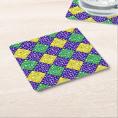 マルディグラスハーレクインダイヤモンドカーニバルパターン スクエアペーパーコースター (アングル)