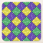 マルディグラスハーレクインダイヤモンドカーニバルパターン スクエアペーパーコースター (正面)