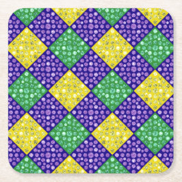 マルディグラスハーレクインダイヤモンドカーニバルパターン スクエアペーパーコースター