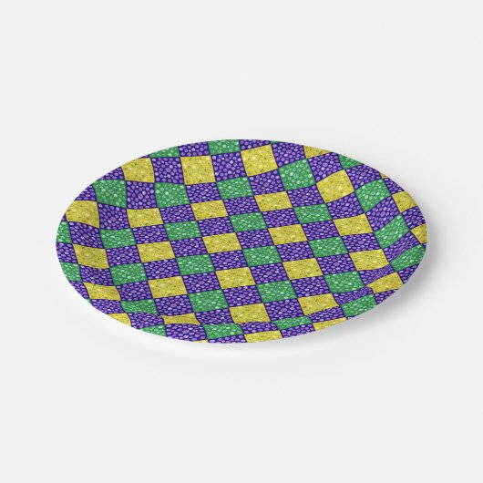 マルディグラスハーレクインダイヤモンドカーニバルパターン ペーパープレート (アングル)