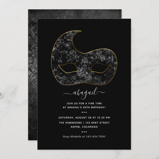 マルディグラスバースデーパーティーの招待 招待状 (正面/裏面)