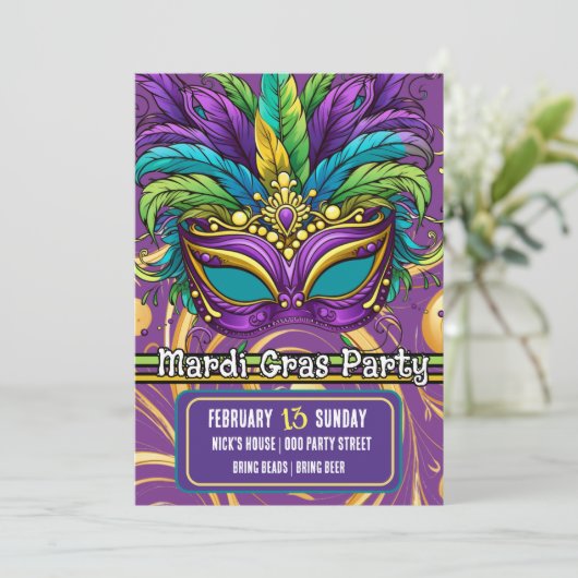 マルディグラスパレードとパーティーマスク 招待状 (スタンド正面)