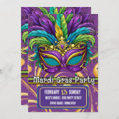マルディグラスパレードとパーティーマスク 招待状 (正面/裏面)