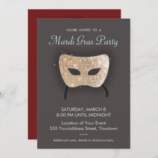 マルディグラスパーティの招待状 招待状 (正面/裏面)