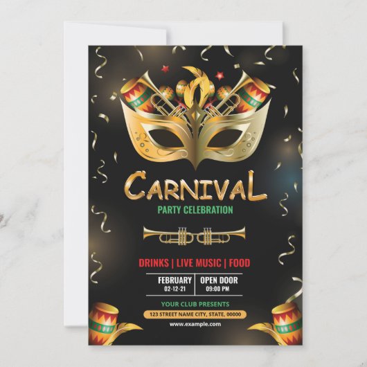 マルディグラスパーティの招待状 招待状 (正面)