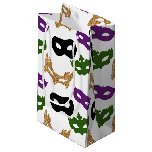 マルディグラスパーティーカラフルカーニバルマスクNOLA スモールペーパーバッグ (正面アングル)