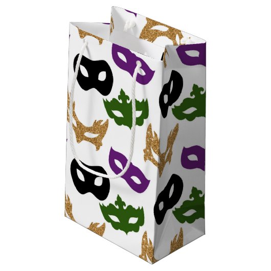 マルディグラスパーティーカラフルカーニバルマスクNOLA スモールペーパーバッグ (裏面アングル)