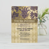 マルディグラスパーティーパープルフェイク金ゴールドマスクハレキン 招待状 (スタンド正面)