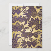 マルディグラスパーティーパープルフェイク金ゴールドマスクハレキン 招待状 (裏面)