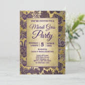 マルディグラスパーティーパープルフェイク金ゴールドマスク 招待状 (スタンド正面)