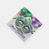 マルディグラスパーティーマスクとビーズ スタンダードランチョンナプキン (角)