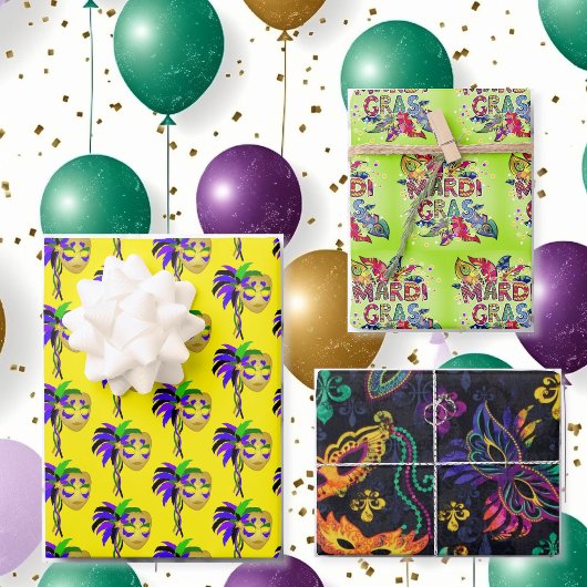 マルディグラスパーティーマスク羽カラフル贈り ラッピングペーパーシート