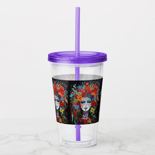 マルディグラスパーティーマスク&ヘアドレスパープルストロー&ホテル アクリルタンブラー (正面)
