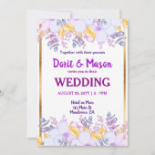 マルディグラスパープルと金ゴールド |ソフトパープルフローラ 招待状 (正面)