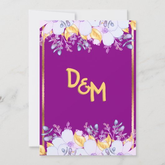 マルディグラスパープルと金ゴールド |ソフトパープルフローラ 招待状 (裏面)