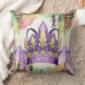 マルディグラスパープルクラウングリーン&金ゴールド水彩 クッション (ブランケット)