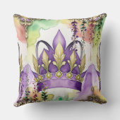 マルディグラスパープルクラウングリーン&金ゴールド水彩 クッション (裏面)