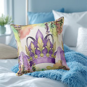 マルディグラスパープルクラウングリーン&金ゴールド水彩 クッション