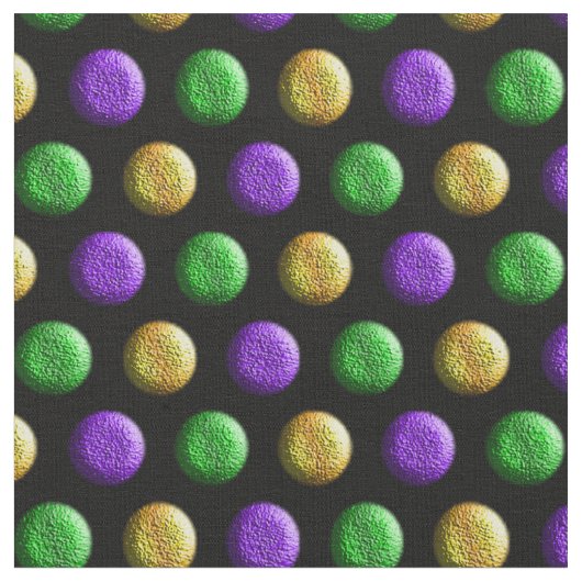 マルディグラスパープルグリーンイエロー水玉模様 ファブリック (クローズアップ)