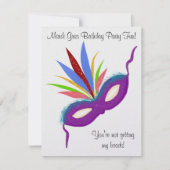 マルディグラスパープルマスクバースデーパーティーおもしろい 招待状 (正面)