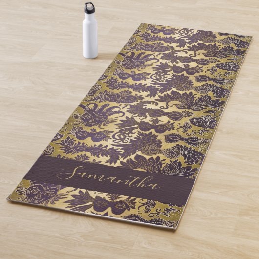 マルディグラスパープルマスクフェイク金ゴールドモノグラムの ヨガマット (インサイチュ)