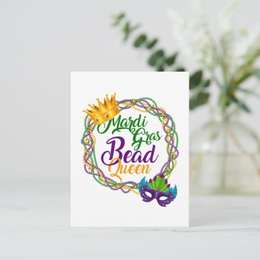 マルディグラスビーズクイーンディット火曜日カーニバル ポストカード (スタンド正面)