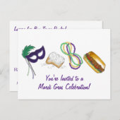 マルディグラスビーズビーグネットマスクパーティの招待状 インビテーションポストカード (正面/裏面)