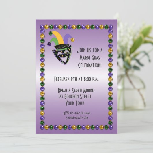 マルディグラスビーズ，ジェスターパーティの招待状 招待状 (スタンド正面)