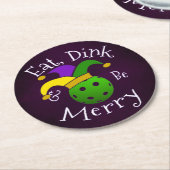 マルディグラスピックルボール食べディンクビメリーェ ラウンドペーパーコースター (アングル)