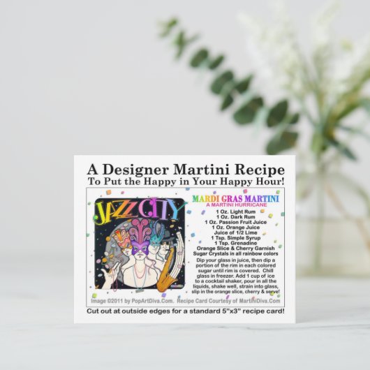 マルディグラスファット火曜マルティーニレシピカード ポストカード (スタンド正面)