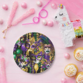 マルディグラスファット火曜日グリーンパープルマスクビーズ ペーパープレート (パーティー)