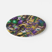 マルディグラスファット火曜日グリーンパープルマスクビーズ ペーパープレート (アングル)