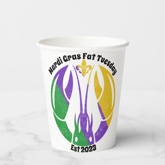 マルディグラスファット火曜日パープル金ゴールドグリーンクロウフィッシュ 紙コップ (裏面)