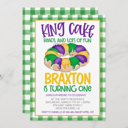 マルディグラスファースト誕生日招待状 招待状 (正面/裏面)