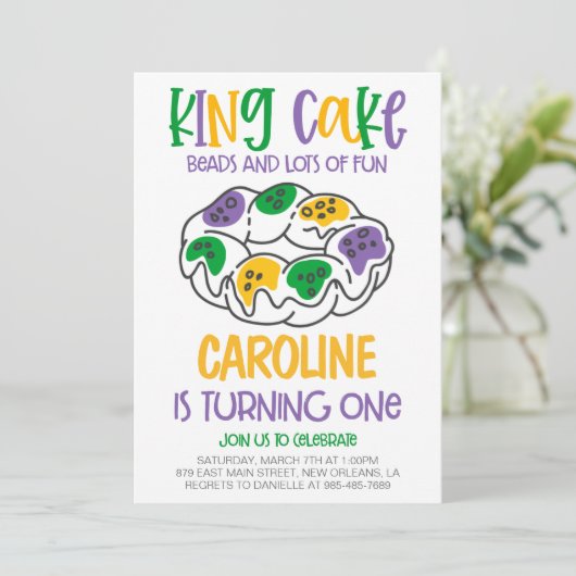 マルディグラスファースト誕生日招待状 招待状 (スタンド正面)