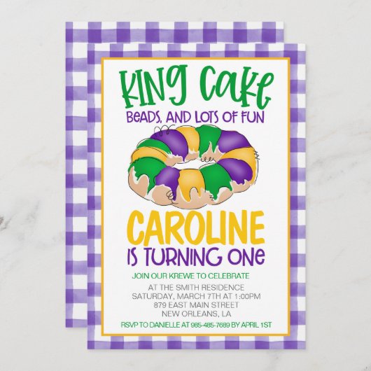 マルディグラスファースト誕生日招待状 招待状 (正面/裏面)