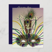 マルディグラスフェザーマスクカスタマイズパーティー招待状 招待状 (正面/裏面)