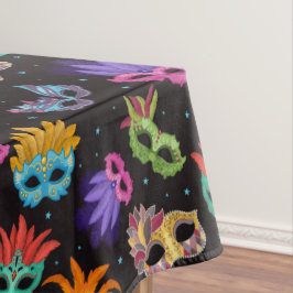 マルディグラスフェザーマスクパープルグリーンブルースター テーブルクロス