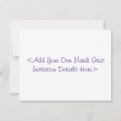 マルディグラスフェザーマスク招待状または招待状 招待状 (裏面)