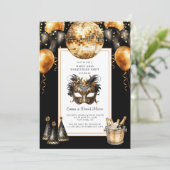 マルディグラスブラック金ゴールドグリッター 招待状 (スタンド正面)