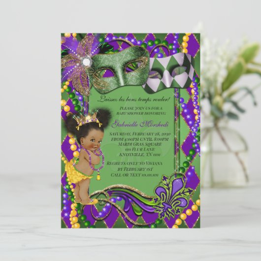マルディグラスベビーシャワー招待状 招待状 (スタンド正面)