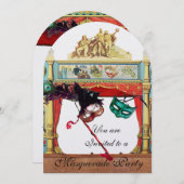 マルディグラスマスカレードコスチュームパーティーシアターパール 招待状 (正面/裏面)